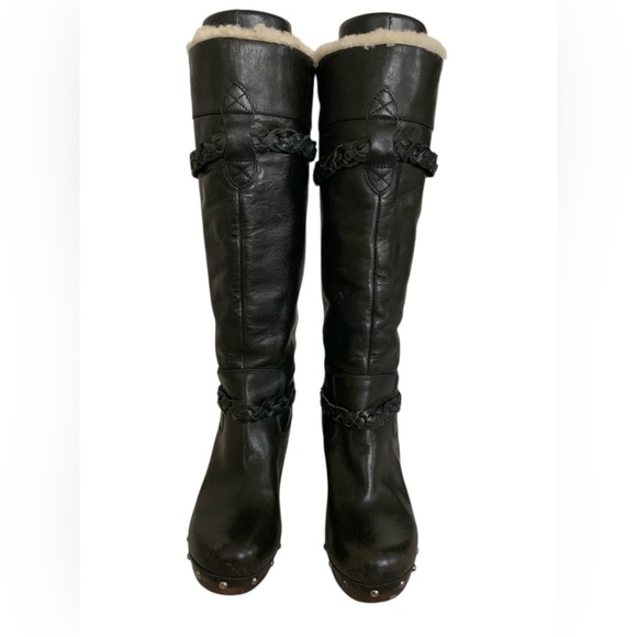 UGG SAVANNA Braided Leather w/ Sherpa Shearling Sheepskin Knee High Boots • 7 - Picture 5 of 16